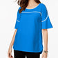 Blusa feminina Alfani com decote em V e mangas bufantes, azul, tamanho P