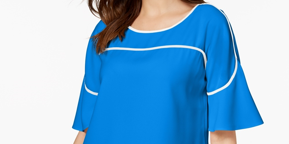 Blusa feminina Alfani com decote em V e mangas bufantes, azul, tamanho P