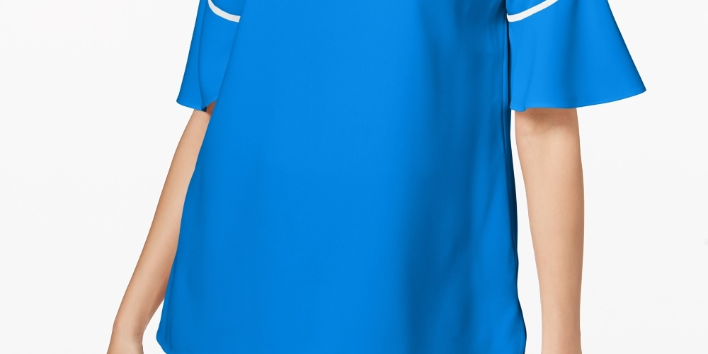 Blusa feminina Alfani com decote em V e mangas bufantes, azul, tamanho P