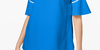 Blusa feminina Alfani com decote em V e mangas bufantes, azul, tamanho P