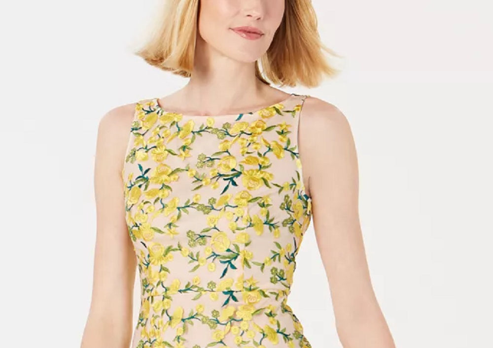 Adrianna Papell Minivestido Feminino Bordado Sobreposto Amarelo Tamanho 10