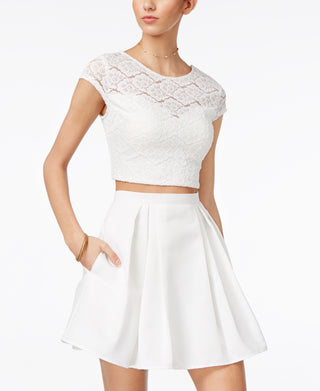 Vestido Teeze Feminino Me, 2 peças, renda, ajuste evasê, branco, tamanho 11