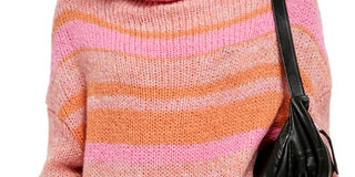 Túnica feminina listrada laranja, manga comprida, gola alta, rosa, tamanho grande