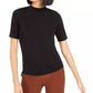Blusa feminina Bar III com decote redondo, preta, tamanho médio