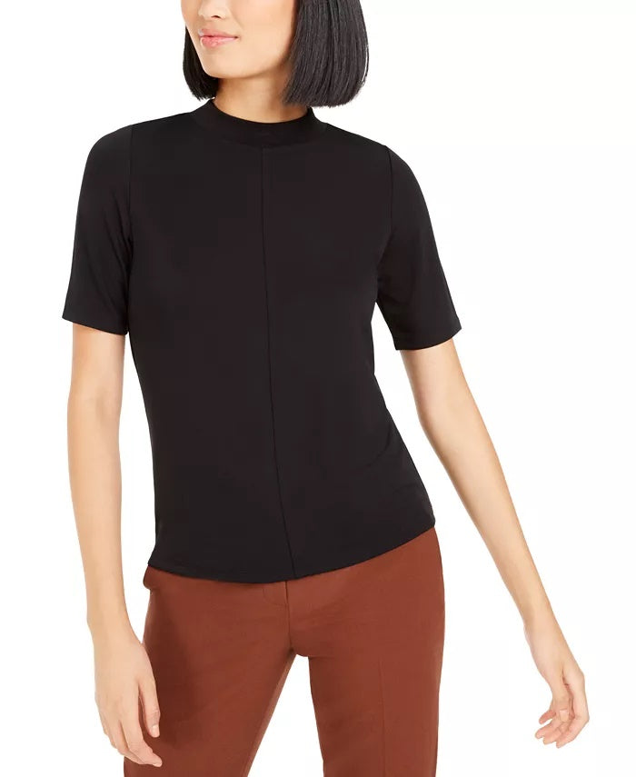 Blusa feminina Bar III com decote redondo, preta, tamanho médio
