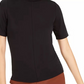 Blusa feminina Bar III com decote redondo, preta, tamanho médio