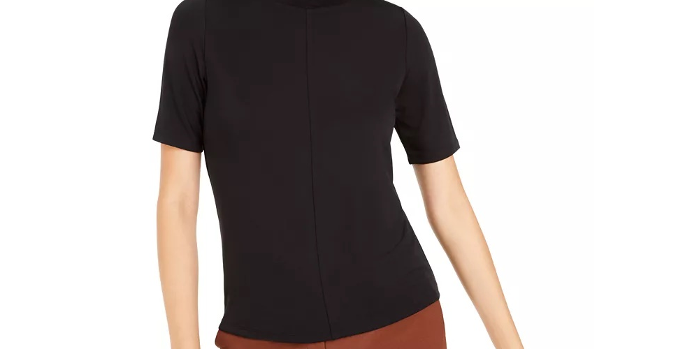 Blusa feminina Bar III com decote redondo, preta, tamanho médio