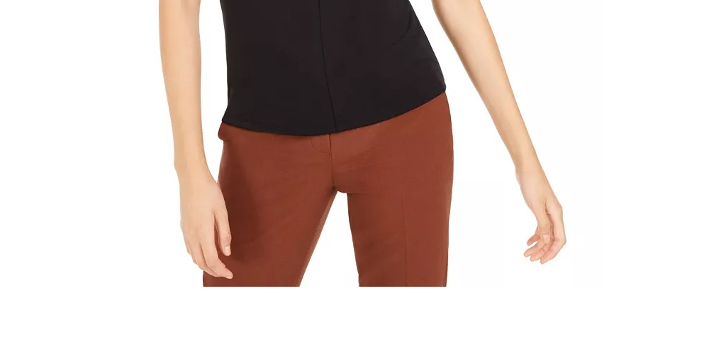 Blusa feminina Bar III com decote redondo, preta, tamanho médio