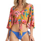 Top curto Billabong Sun Creek com bainha amarrada, amarelo/rosa, tamanho grande, feminino