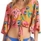 Top curto Billabong Sun Creek com bainha amarrada, amarelo/rosa, tamanho grande, feminino