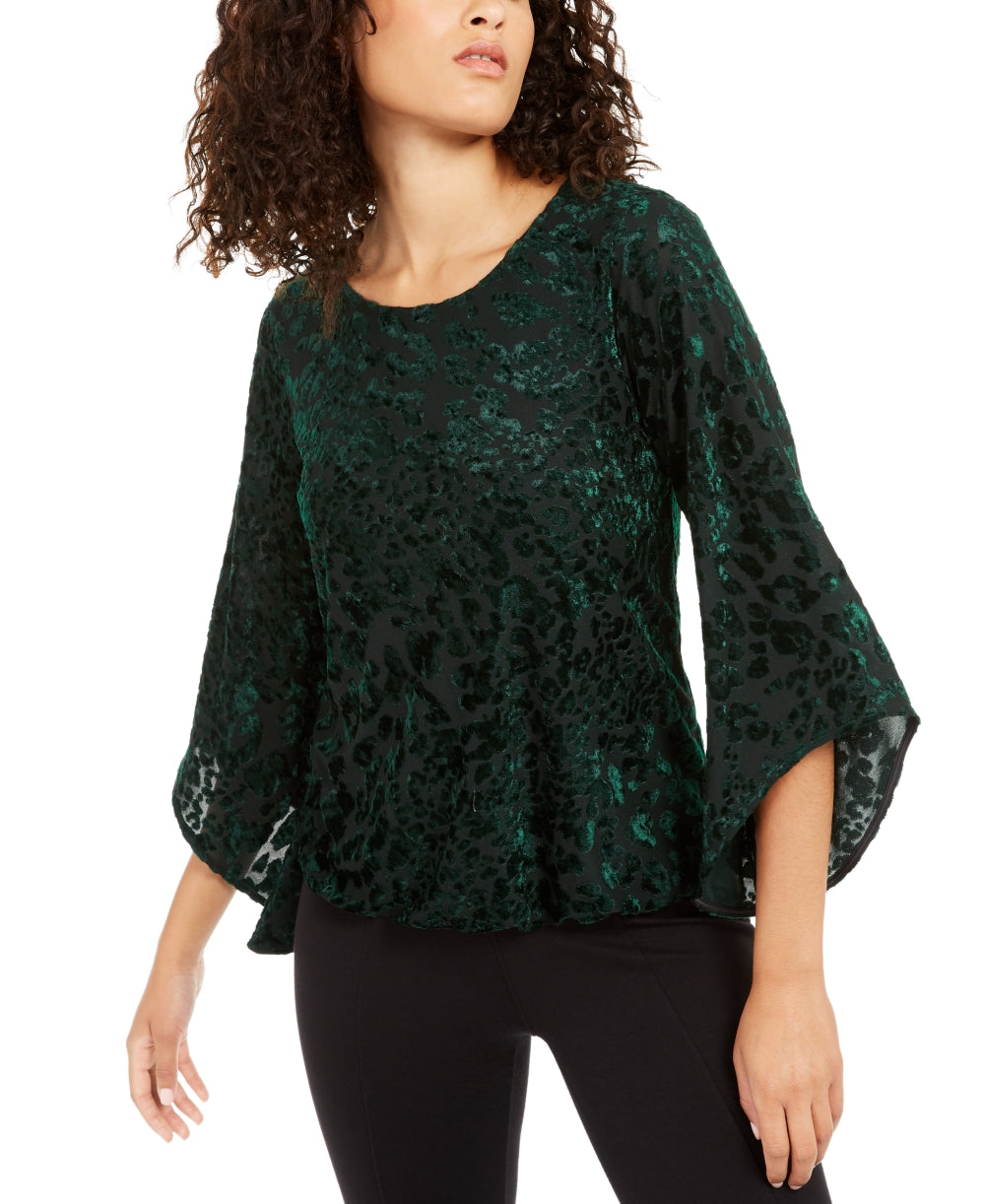 Blusa feminina Alfani Velvet Burnout, verde, tamanho X-S