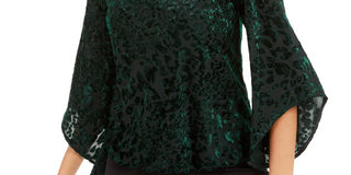 Blusa feminina Alfani Velvet Burnout, verde, tamanho X-S