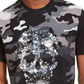 Camiseta masculina camuflada com lantejoulas e caveira da INC International Concepts, preta, tamanho grande