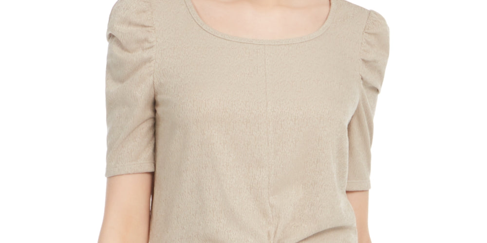 Blusa com manga bufante e torção frontal BCX Juniors, bege, tamanho X-S