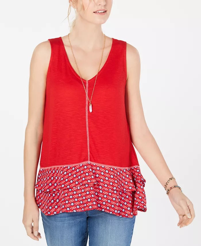 Blusa sem mangas com babados e bainha franzida estilo &amp; co feminina, vermelha, tamanho pequeno