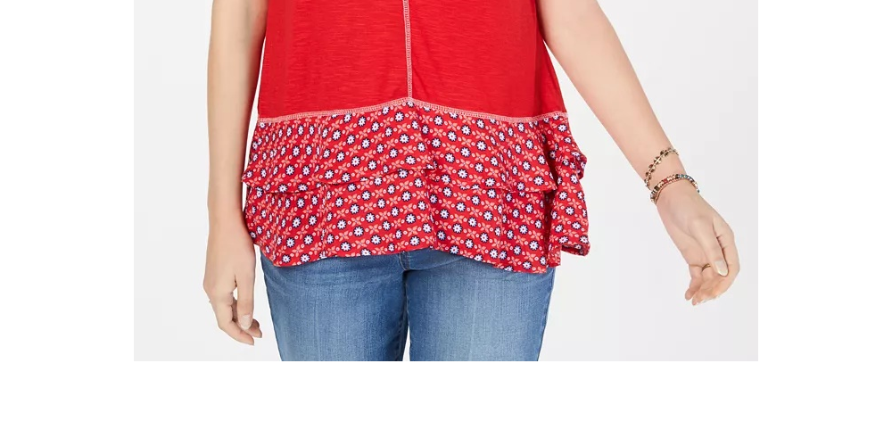 Blusa sem mangas com babados e bainha franzida estilo &amp; co feminina, vermelha, tamanho pequeno