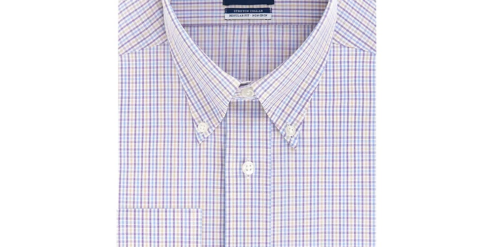 Camisa xadrez de algodão masculina Eagle com botões, torção violeta, tamanho 15x32-33