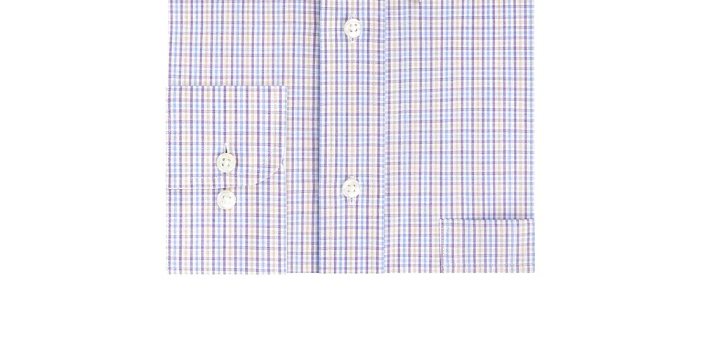 Camisa xadrez de algodão masculina Eagle com botões, torção violeta, tamanho 15x32-33