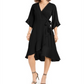 Vestido envelope com babados Thalia Sodi feminino, preto, tamanho grande