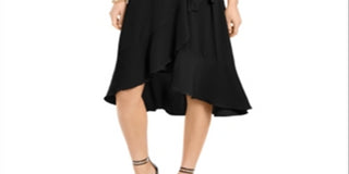 Vestido envelope com babados Thalia Sodi feminino, preto, tamanho grande