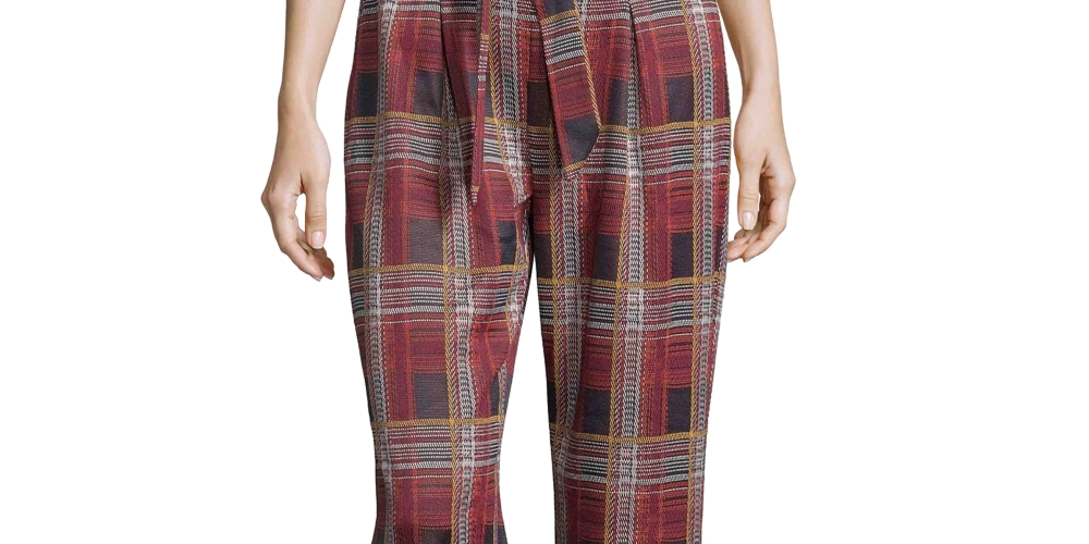 Calça feminina xadrez com amarração frontal John Paul Richard, vermelha, tamanho médio