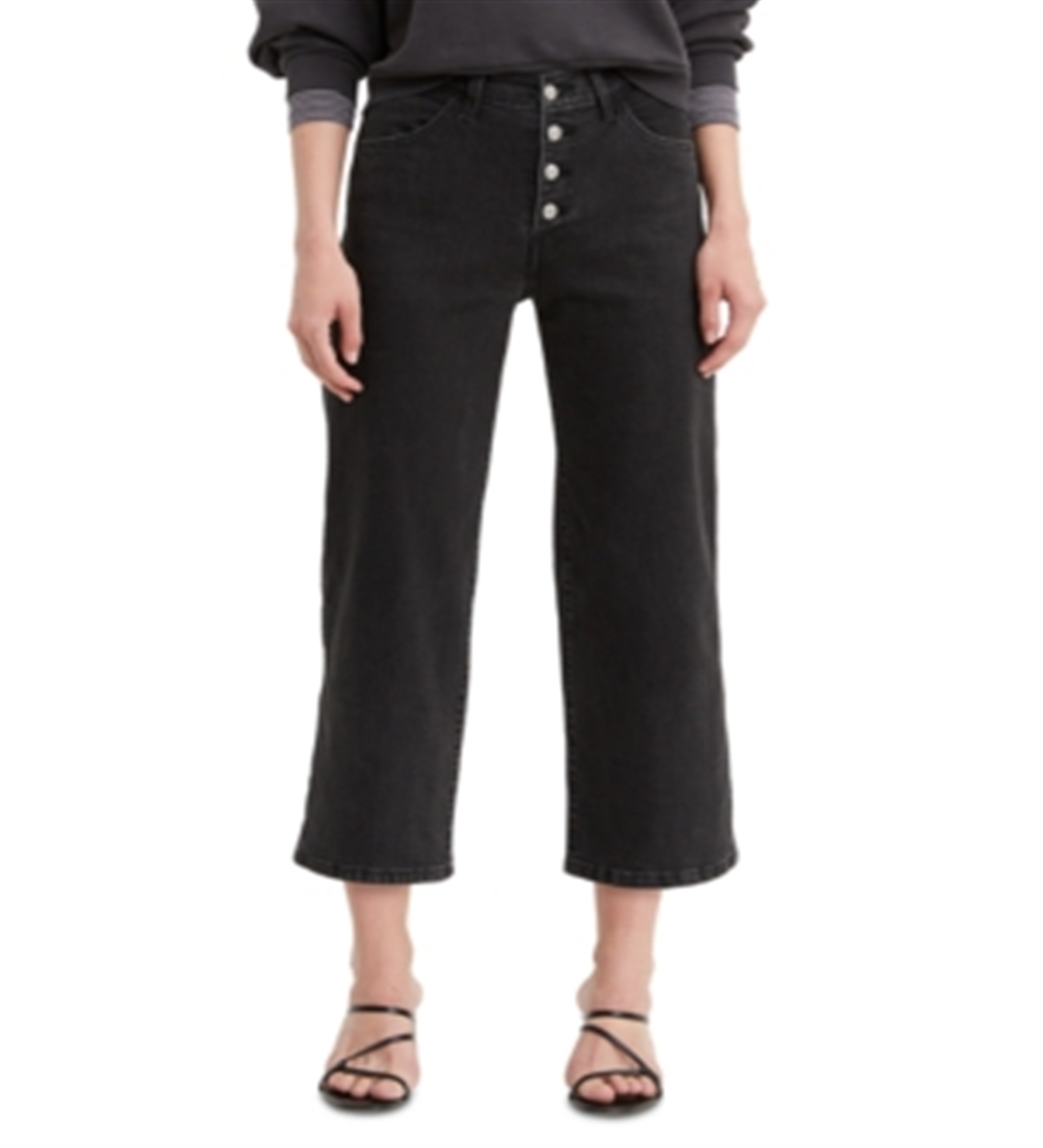Calça jeans feminina Levi's Mile High Wide Leg preta, tamanho 25x25, masculina