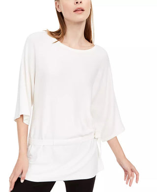 Alfani Suéter Feminino com Cintura Amarrada e Manga 3/4 Bege Tamanho Grande