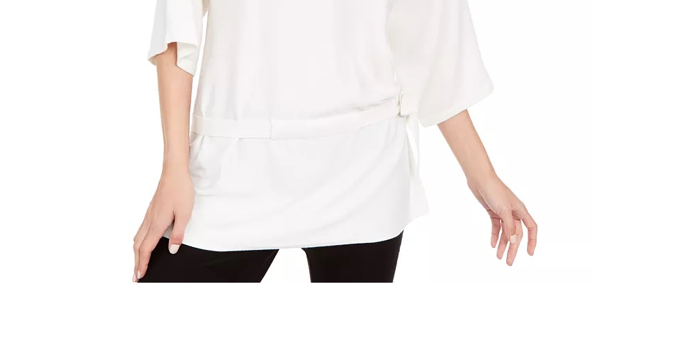 Alfani Suéter Feminino com Cintura Amarrada e Manga 3/4 Bege Tamanho Grande