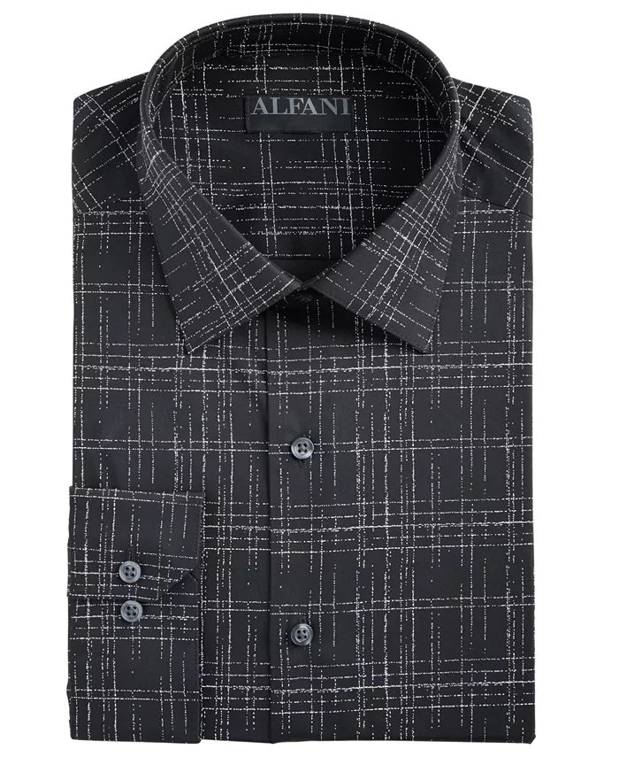 Camisa social masculina Alfani Slim Antirrugas Stretch Azul Marinho Branco Tamanho 14-14,5