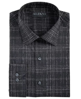 Camisa social masculina Alfani Slim Antirrugas Stretch Azul Marinho Branco Tamanho 14-14,5