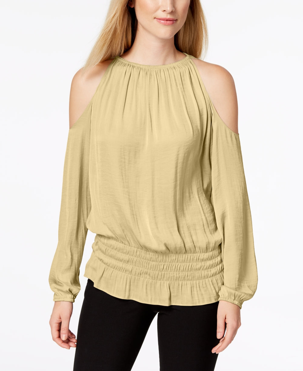Blusa Alfani Feminina Smocked com Ombros Descobertos, Amarela, Tamanho P