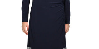 Vestido longo feminino Ralph Lauren em malha de tule, azul, tamanho 12