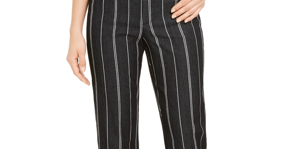 Calça cropped listrada feminina Charter Club com controle de barriga, preta, tamanho 16