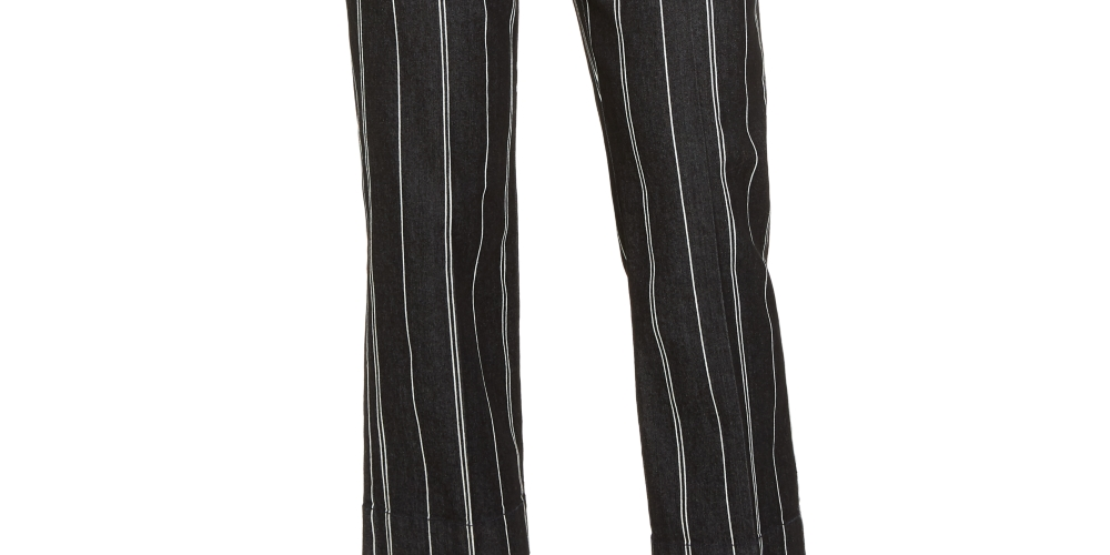 Calça cropped listrada feminina Charter Club com controle de barriga, preta, tamanho 16