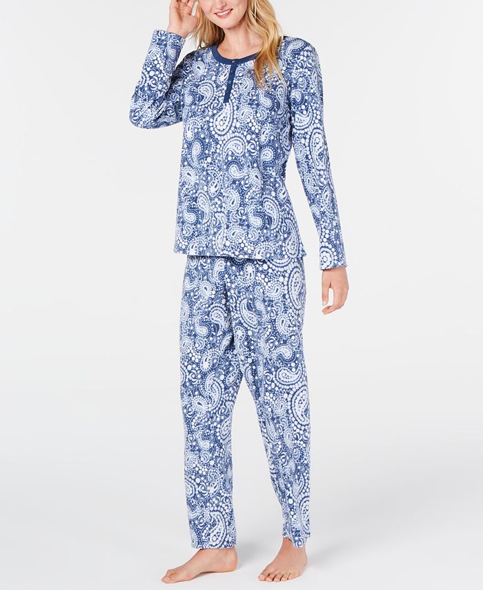 Pijama Charter Club de lã texturizada supermacia, azul, tamanho XS