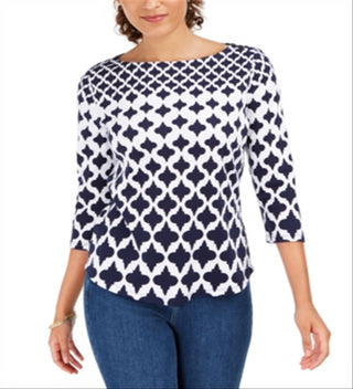 Charter Club Cotton Printed Top White Size XL