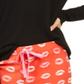 Pijama feminino Jenni com nervuras e manga comprida, preto, tamanho pequeno