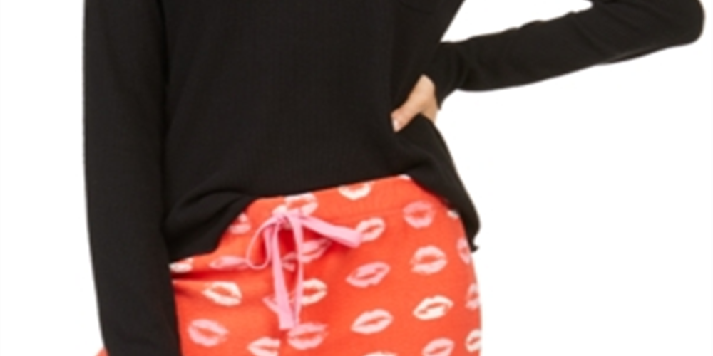 Pijama feminino Jenni com nervuras e manga comprida, preto, tamanho pequeno