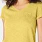 Camiseta feminina pequena com decote em V e bolso, tamanho PP, amarelo-escuro