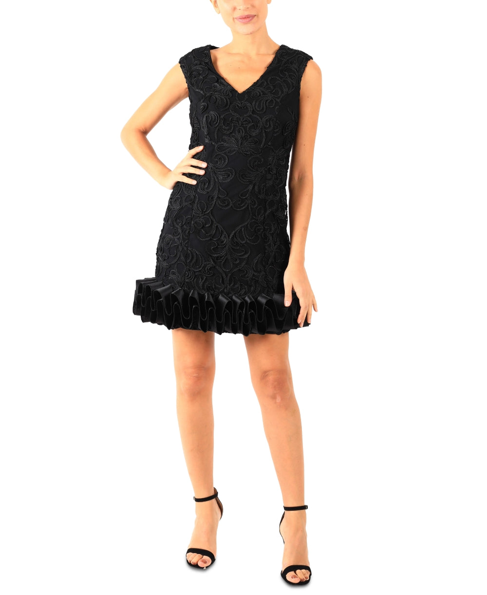 Vestido feminino Donna Ricco com decote em V e estampa de cupcake, preto, tamanho 10