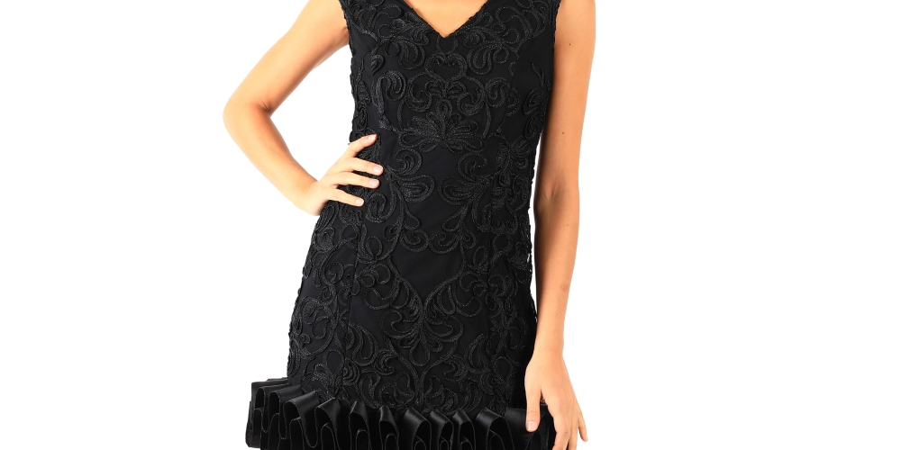 Vestido feminino Donna Ricco com decote em V e estampa de cupcake, preto, tamanho 10