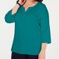 Karen Scott Blusa Feminina Plus Cotton com Gola Dividida Verde Tamanho 0X