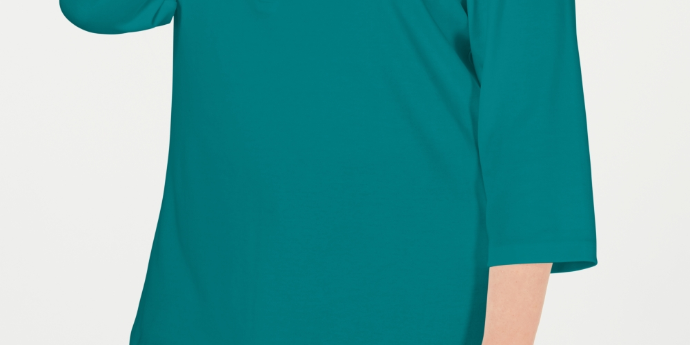 Karen Scott Blusa Feminina Plus Cotton com Gola Dividida Verde Tamanho 0X