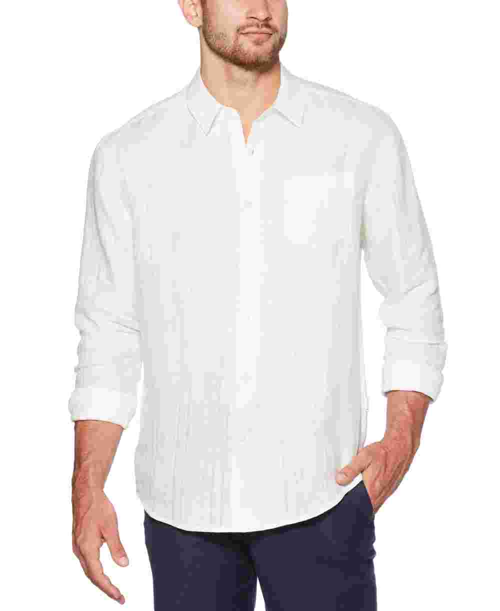 Camisa de linho sólida masculina Cuba, branca, tamanho pequeno