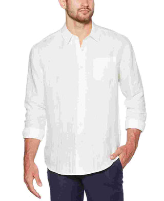 Camisa de linho sólida masculina Cuba, branca, tamanho pequeno