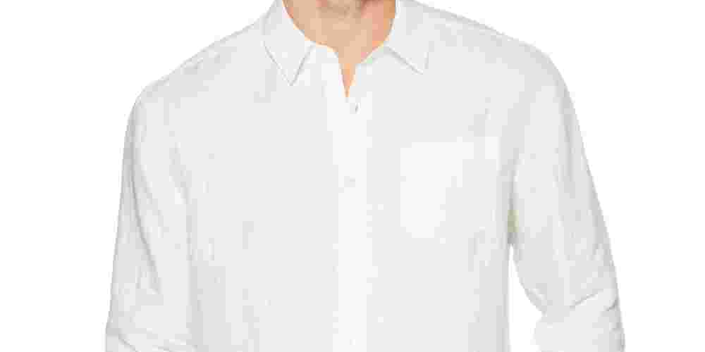 Camisa de linho sólida masculina Cuba, branca, tamanho pequeno