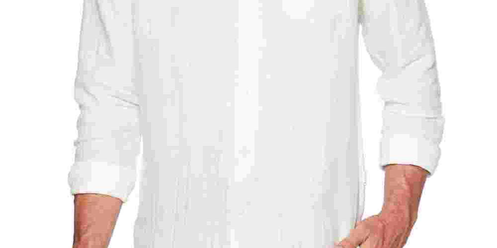 Camisa de linho sólida masculina Cuba, branca, tamanho pequeno