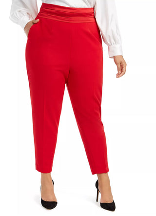 Calça feminina plus size plissada slim legging vermelha tamanho 18W da Calvin Klein
