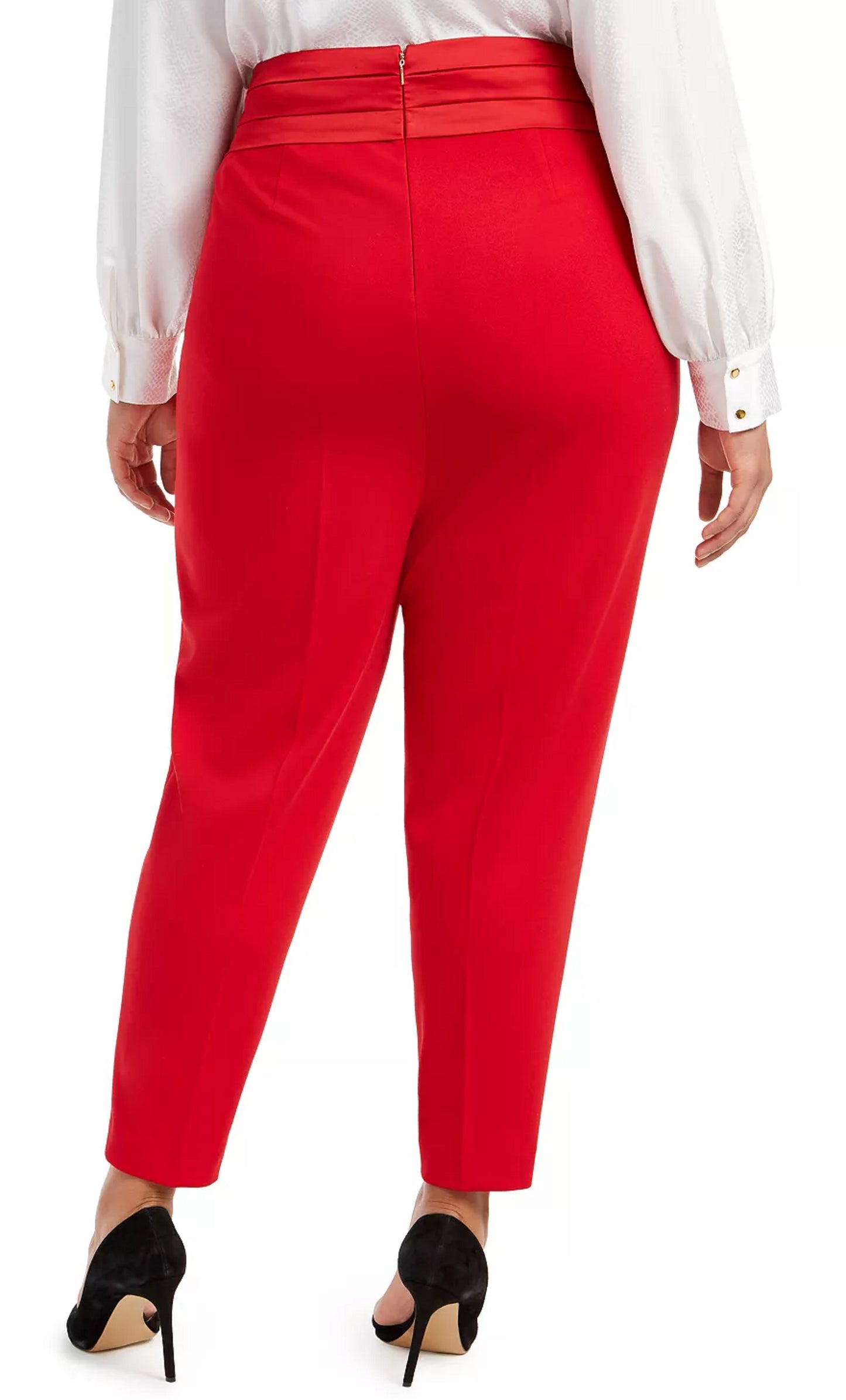 Calça feminina plus size plissada slim legging vermelha tamanho 18W da Calvin Klein