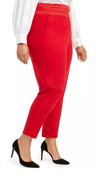 Calça feminina plus size plissada slim legging vermelha tamanho 18W da Calvin Klein